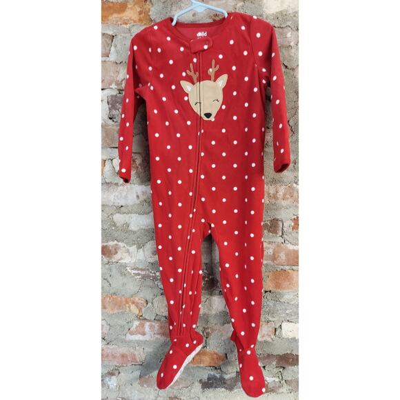 Carters Fleece Footie Pajamas Girls Sz 2t Reindeer Christmas PJs Polka Dots 34 - Picture 1 of 3